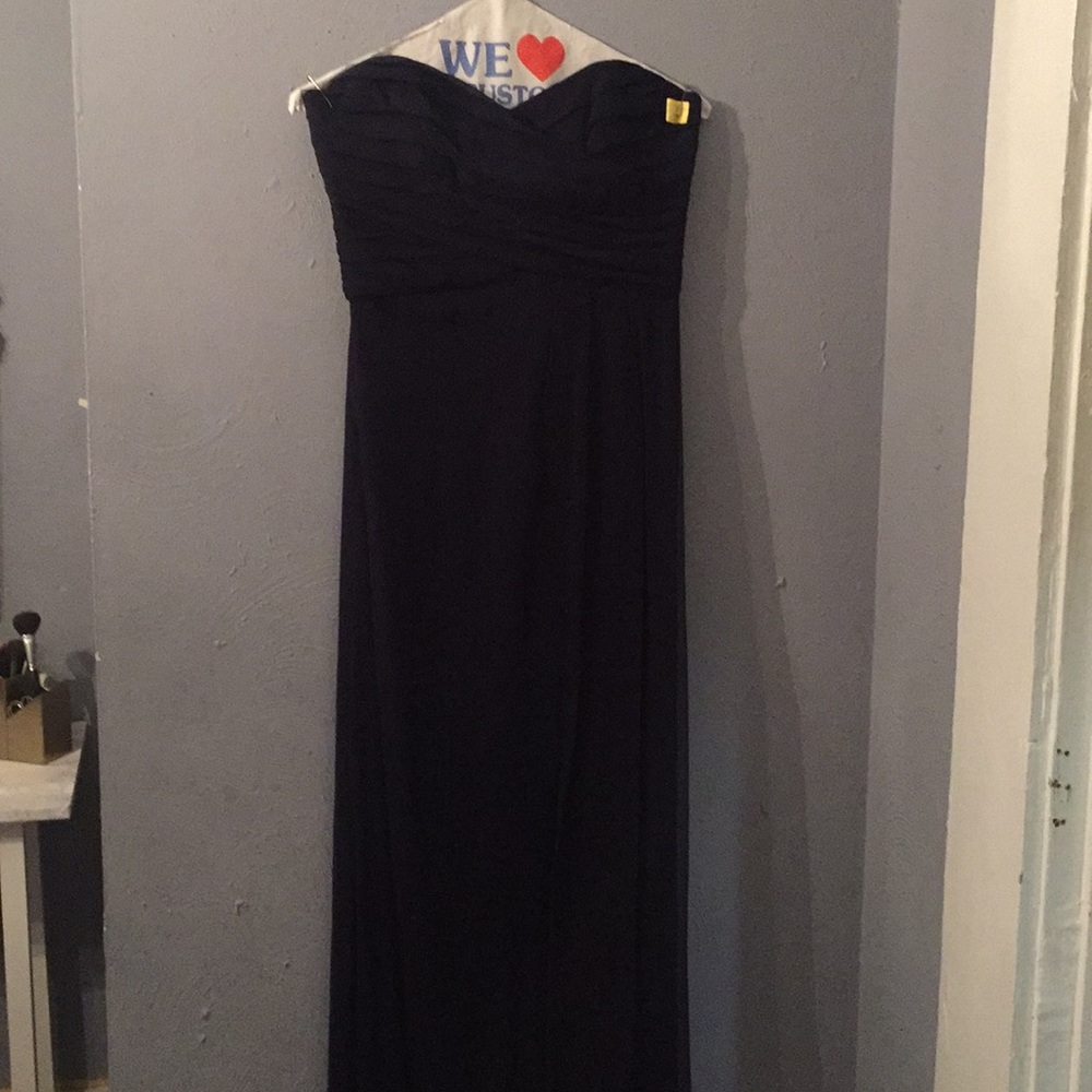 Amsale Navy Strapless Chiffon